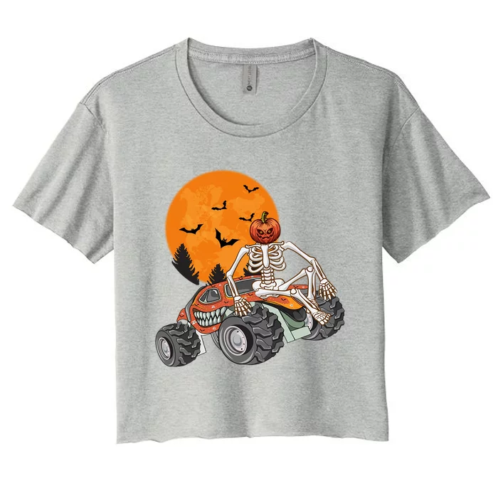 Ghost Pumpkin Riding Monster Truck Lazy Halloween Meaningful Gift Women's Crop Top Tee