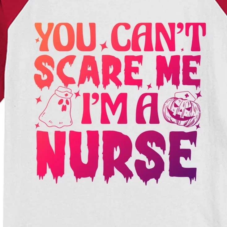 Ghost Pumpkin Spooky Halloween You Cant Scare Me Im A Nurse Gift Kids Colorblock Raglan Jersey