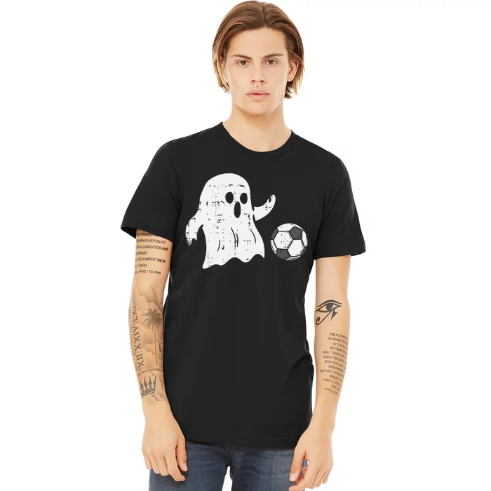 Ghost Playing Soccer Funny Football Halloween Costume Sports Premium T-Shirt