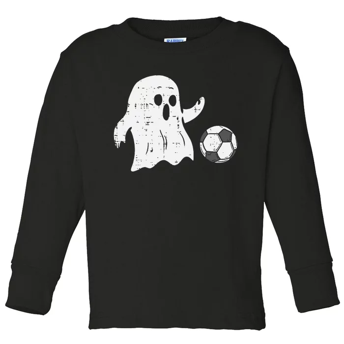 Ghost Playing Soccer Funny Football Halloween Costume Sports Toddler Long Sleeve Shirt