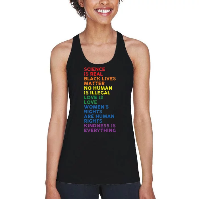 Gay Pride Science Is Real Black Lives Matter Rights Women's Racerback Tank