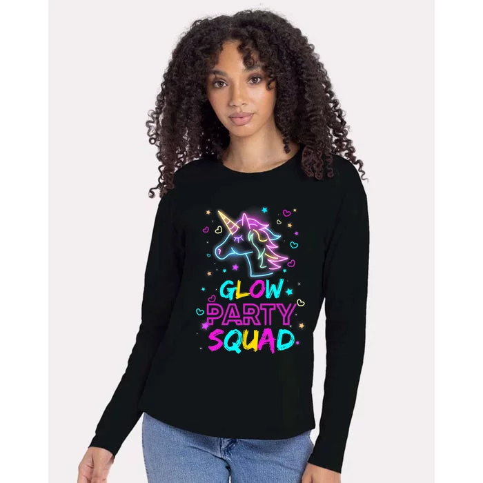 Glow Party Squad Unicorn 80s Retro Costume Birthday Squad Womens Cotton Relaxed Long Sleeve T-Shirt