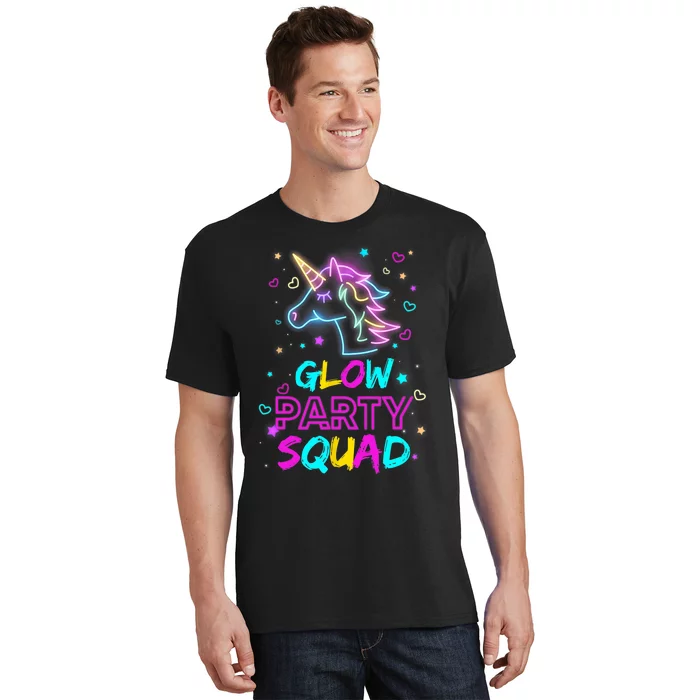 Glow Party Squad Unicorn 80s Retro Costume Birthday Squad T-Shirt