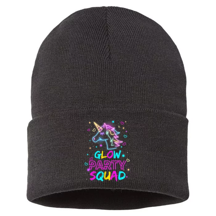 Glow Party Squad Unicorn 80s Retro Costume Birthday Squad Sustainable Knit Beanie