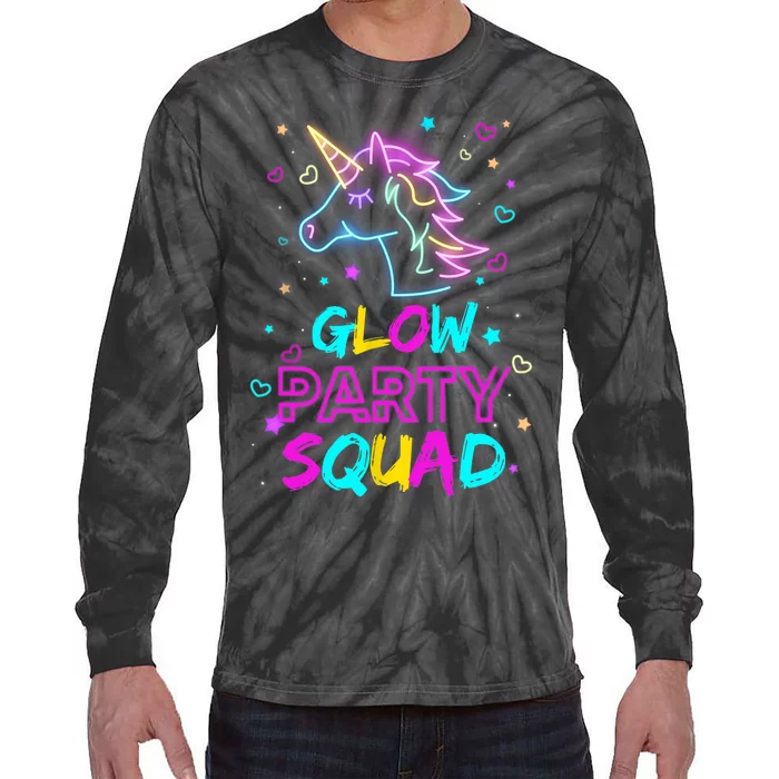 Glow Party Squad Unicorn 80s Retro Costume Birthday Squad Tie-Dye Long Sleeve Shirt