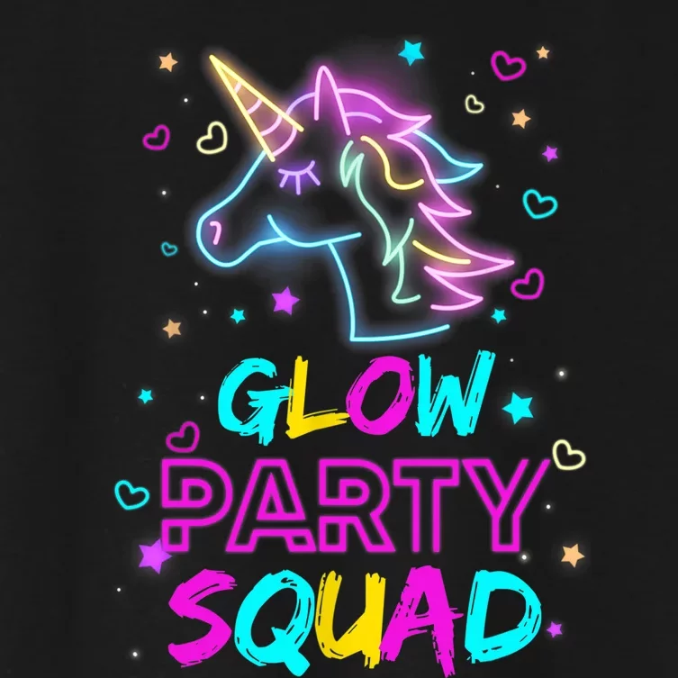 Glow Party Squad Unicorn 80s Retro Costume Birthday Squad Women's Crop Top Tee