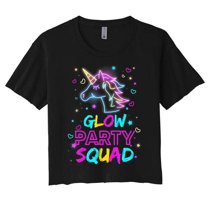 Glow Party Squad Unicorn 80s Retro Costume Birthday Squad Women's Crop Top Tee