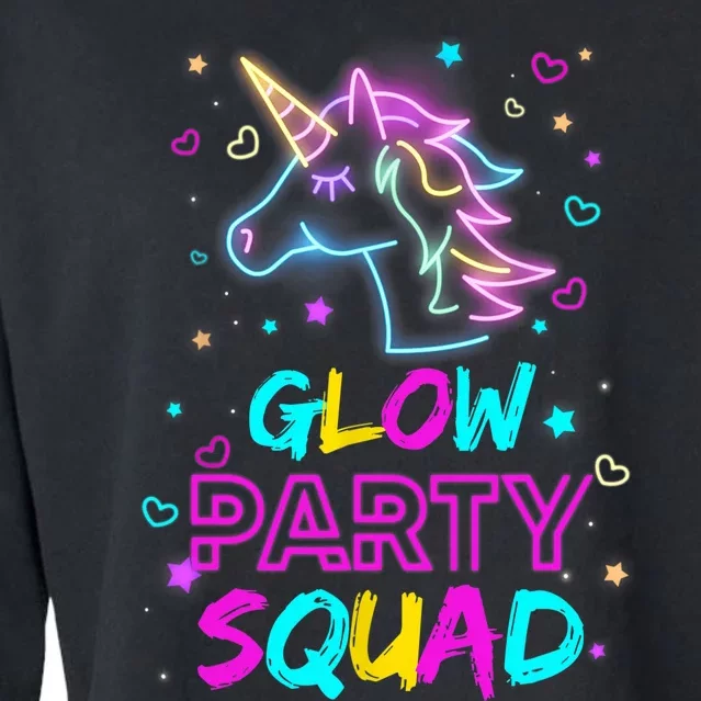 Glow Party Squad Unicorn 80s Retro Costume Birthday Squad Cropped Pullover Crew