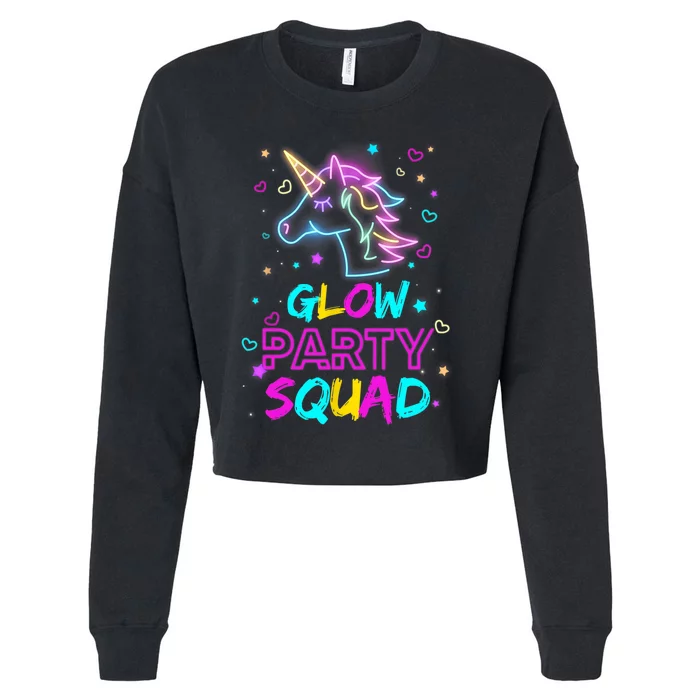 Glow Party Squad Unicorn 80s Retro Costume Birthday Squad Cropped Pullover Crew