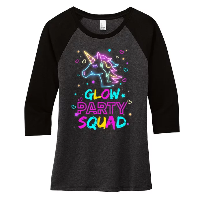 Glow Party Squad Unicorn 80s Retro Costume Birthday Squad Women's Tri-Blend 3/4-Sleeve Raglan Shirt