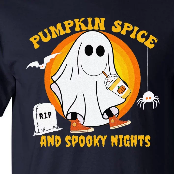 Ghost Pumpkin Spice Latte Fall Vibe Halloween Spooky Ghost Tall T-Shirt