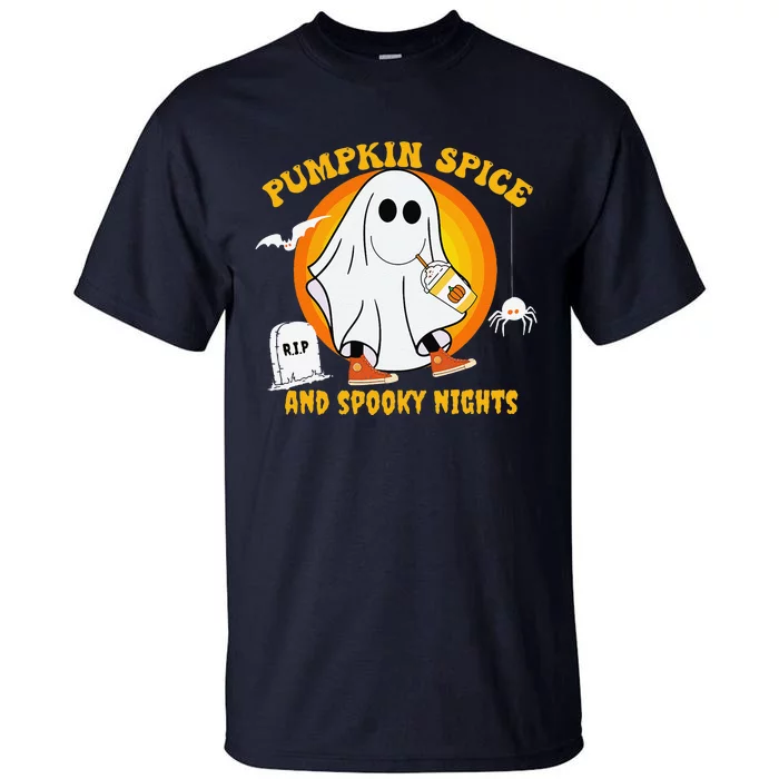 Ghost Pumpkin Spice Latte Fall Vibe Halloween Spooky Ghost Tall T-Shirt