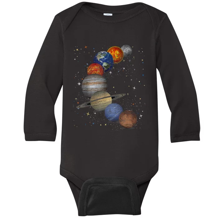 Galaxy Planets Sun Universe Outer Space Science Baby Long Sleeve Bodysuit