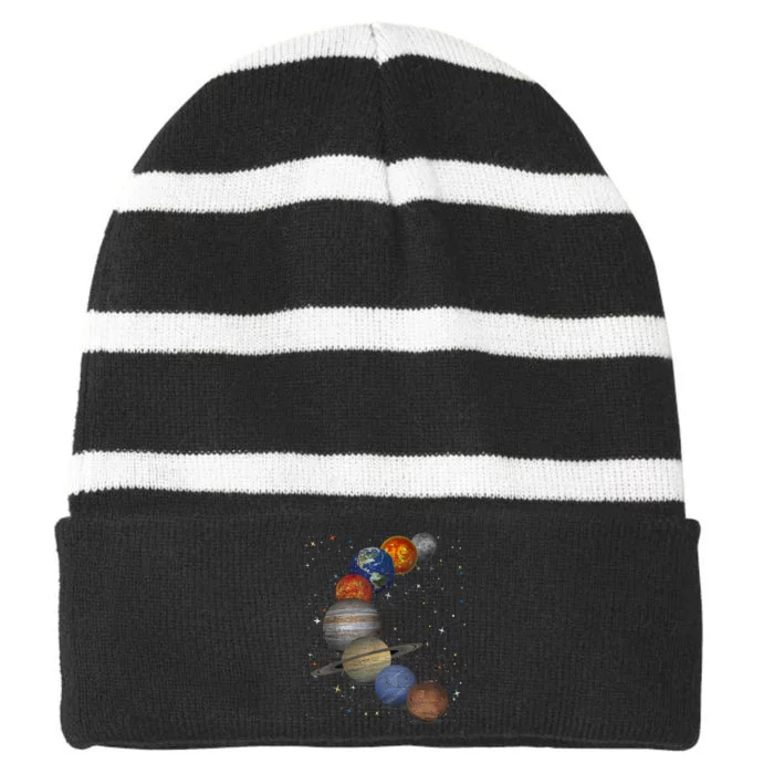 Galaxy Planets Sun Universe Outer Space Science Striped Beanie with Solid Band