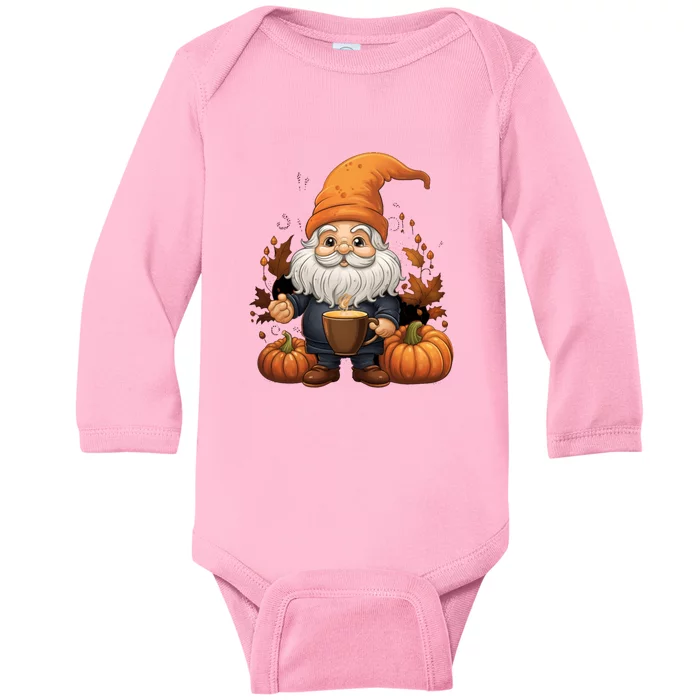 Gnome Pumpkin Spice Latte Fall Autumn Leaves Halloween Gift Baby Long Sleeve Bodysuit