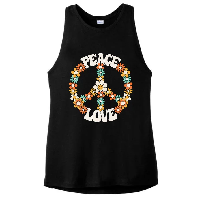 Groovy Peace Sign Love Costume for 60s 70s Theme Party Ladies Tri-Blend Wicking Tank