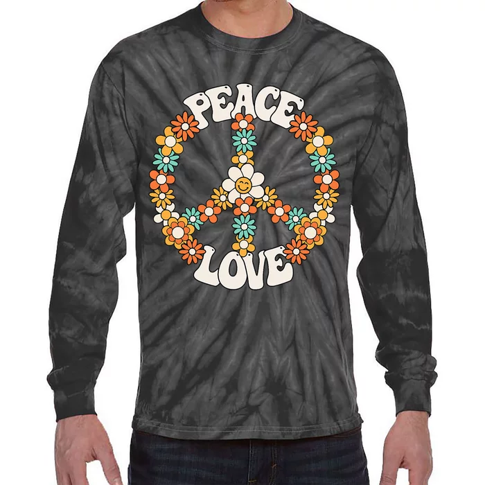 Groovy Peace Sign Love Costume for 60s 70s Theme Party Tie-Dye Long Sleeve Shirt