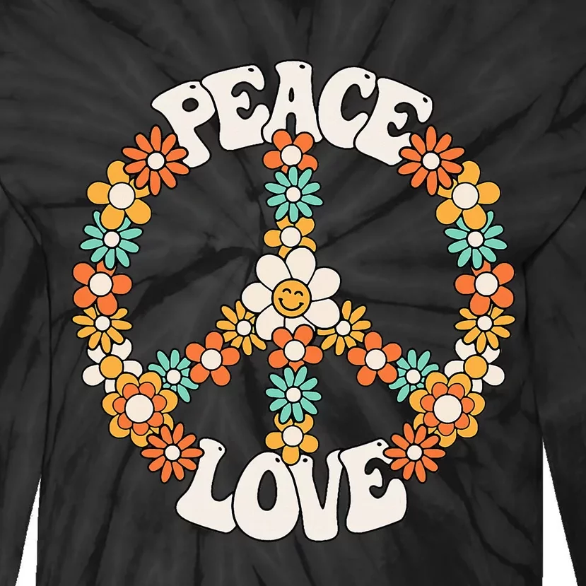 Groovy Peace Sign Love Costume for 60s 70s Theme Party Tie-Dye Long Sleeve Shirt