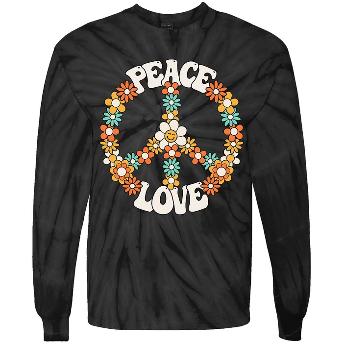 Groovy Peace Sign Love Costume for 60s 70s Theme Party Tie-Dye Long Sleeve Shirt