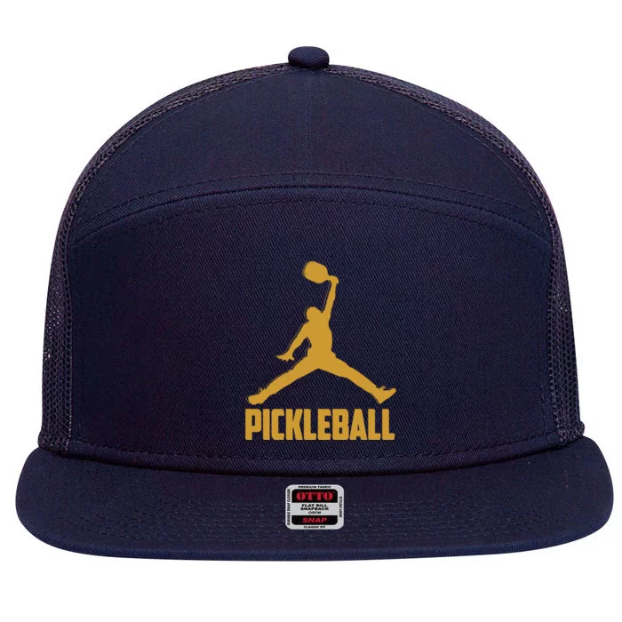 Gold Pickleball Sports Logo 7 Panel Mesh Trucker Snapback Hat