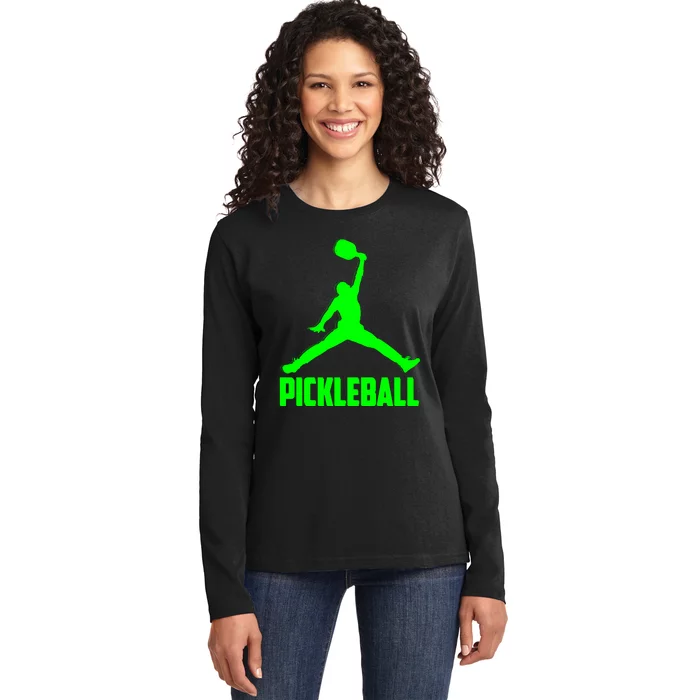 Green Pickleball Sports Logo Ladies Long Sleeve Shirt