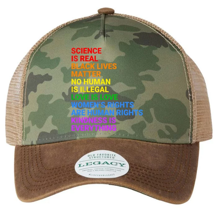 Gay Pride Science Is Real Black Lives Matter Womens Rights Legacy Tie Dye Trucker Hat