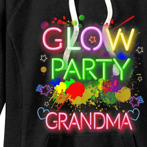 Glow Party Squad Grandma Paint Splatter Glow Party Matching Women's Fleece Hoodie