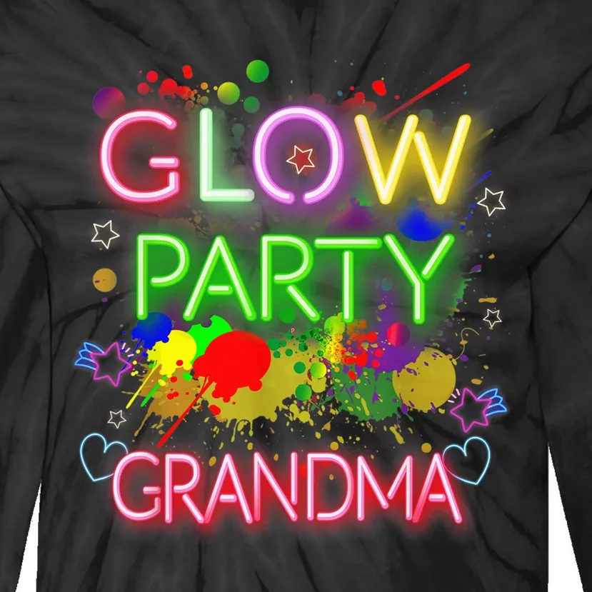 Glow Party Squad Grandma Paint Splatter Glow Party Matching Tie-Dye Long Sleeve Shirt