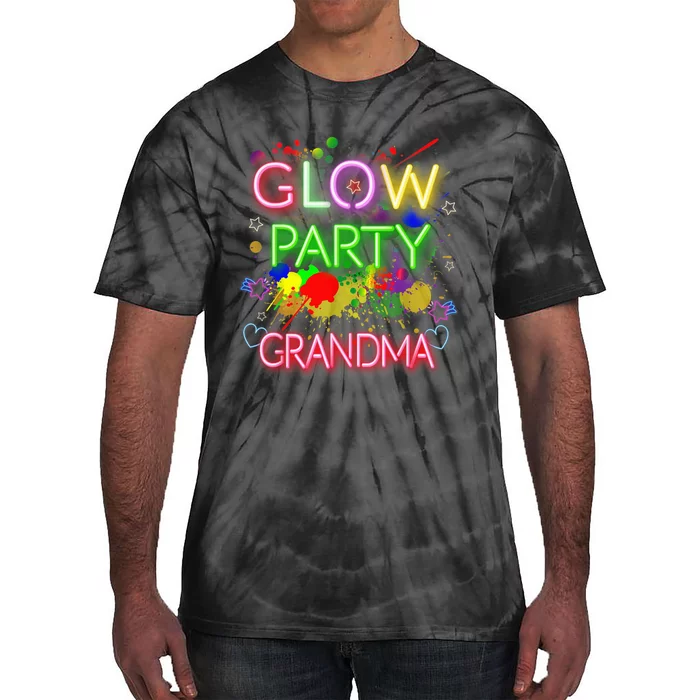 Glow Party Squad Grandma Paint Splatter Glow Party Matching Tie-Dye T-Shirt