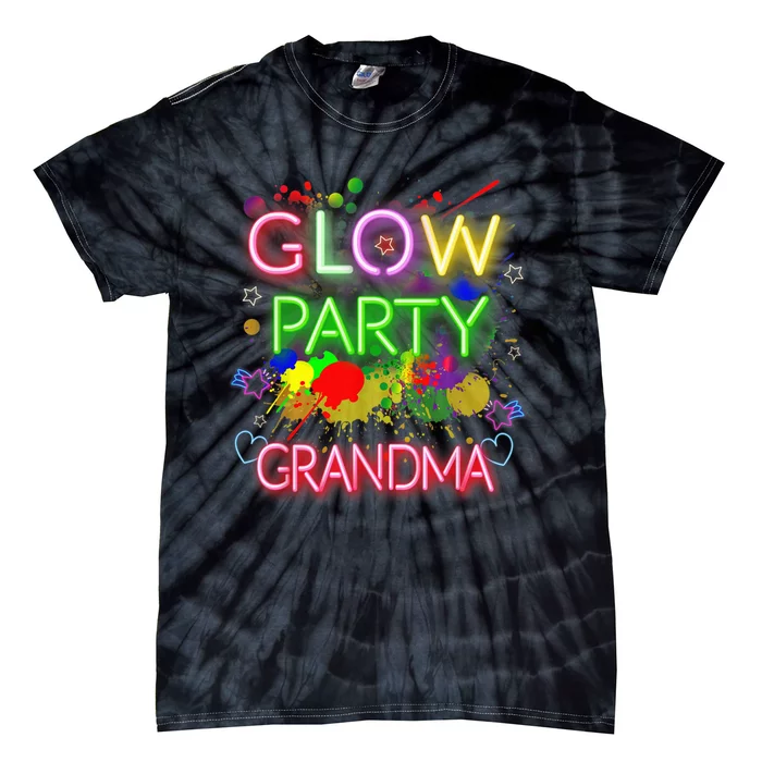 Glow Party Squad Grandma Paint Splatter Glow Party Matching Tie-Dye T-Shirt