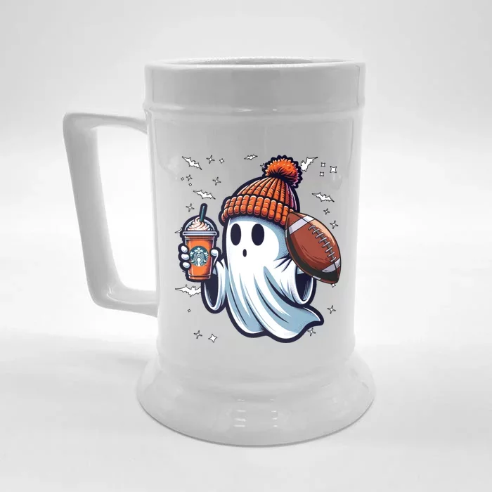 Ghost Pumpkin S Beanie Fall Football Lovers Halloween Gift Front & Back Beer Stein