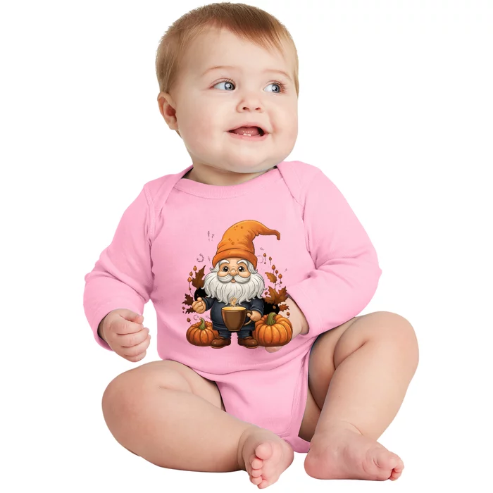 Gnome Pumpkin Spice Latte Fall Autumn Leaves Halloween Gift Baby Long Sleeve Bodysuit