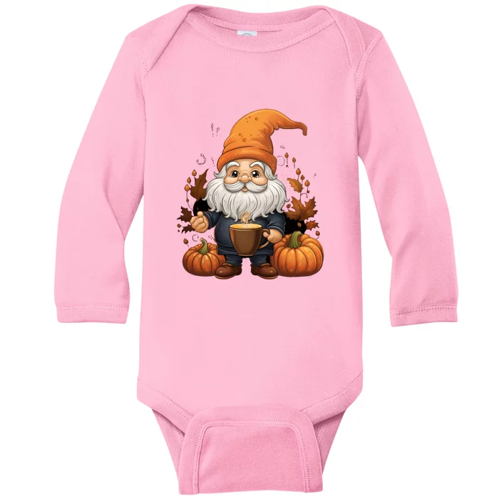 Gnome Pumpkin Spice Latte Fall Autumn Leaves Halloween Gift Baby Long Sleeve Bodysuit