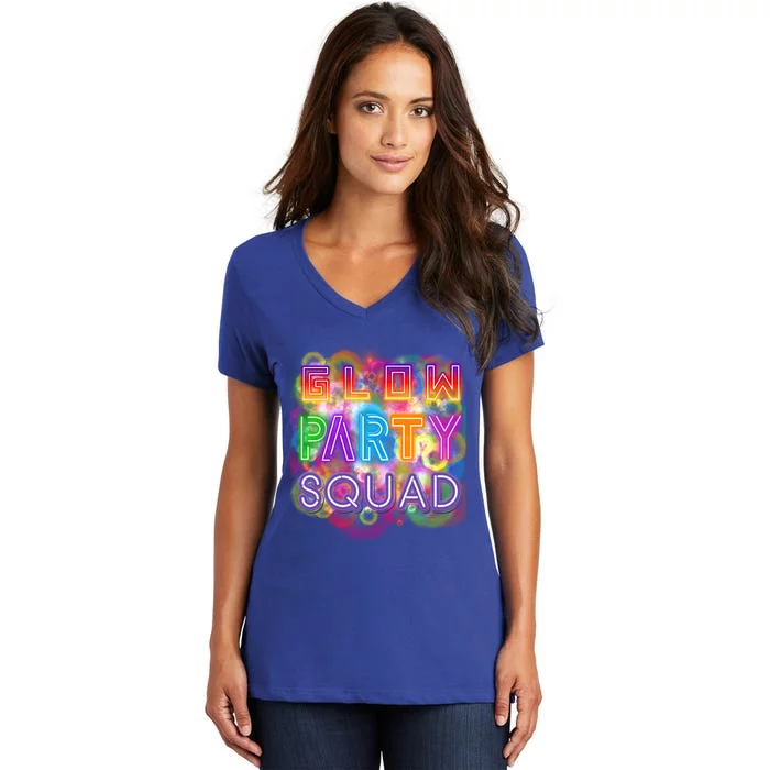 Glow Party Squad Girls Glow Funny Retro Party Lover Gift Women's V-Neck T-Shirt