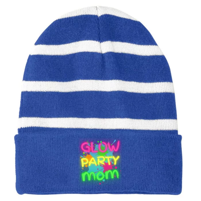 Glow Party Squad Mom Paint Splatter Glow Party Matching Funny Gift Striped Beanie with Solid Band