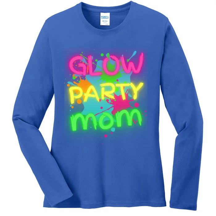 Glow Party Squad Mom Paint Splatter Glow Party Matching Funny Gift Ladies Long Sleeve Shirt