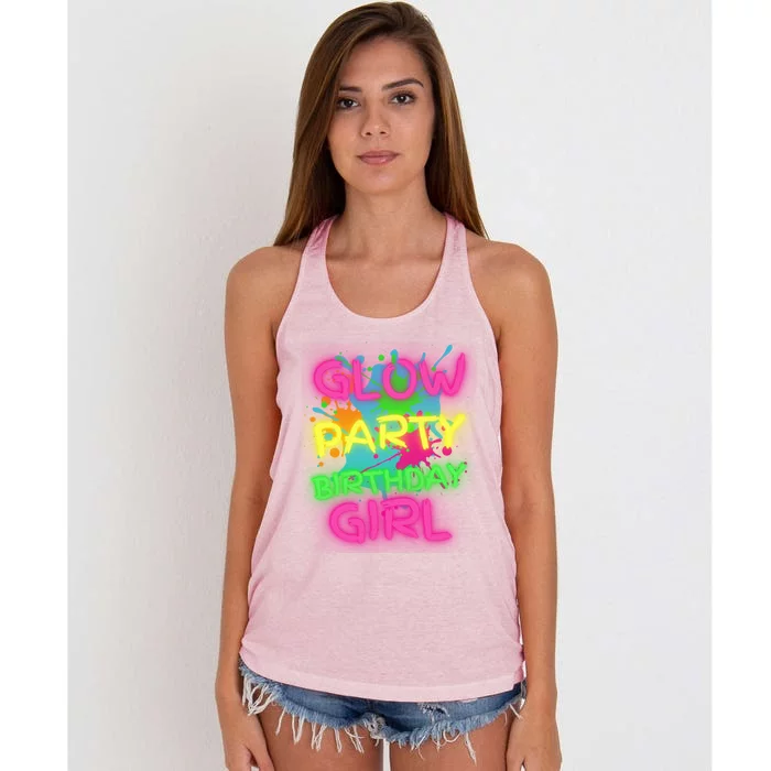 Glow Party Squad Paint Splatter Glow Party Birthday Girl Gift Women's Knotted Racerback Tank