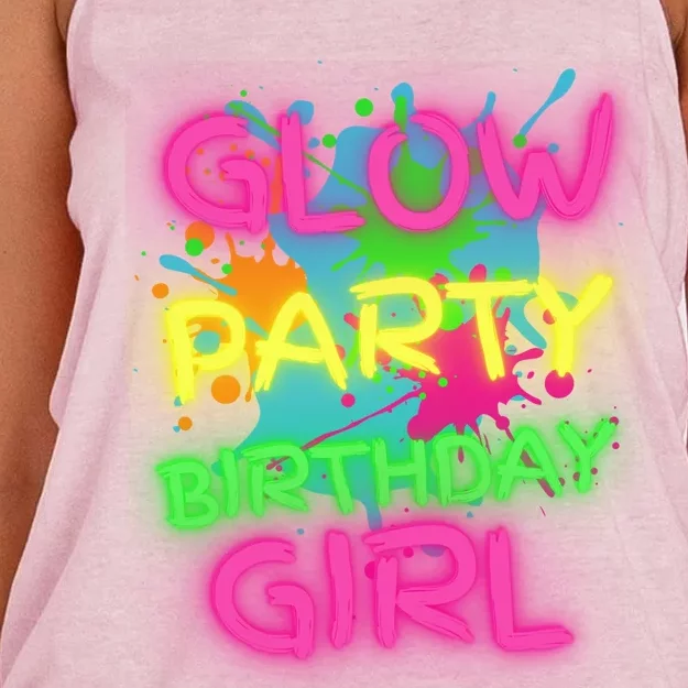 Glow Party Squad Paint Splatter Glow Party Birthday Girl Gift Women's Knotted Racerback Tank