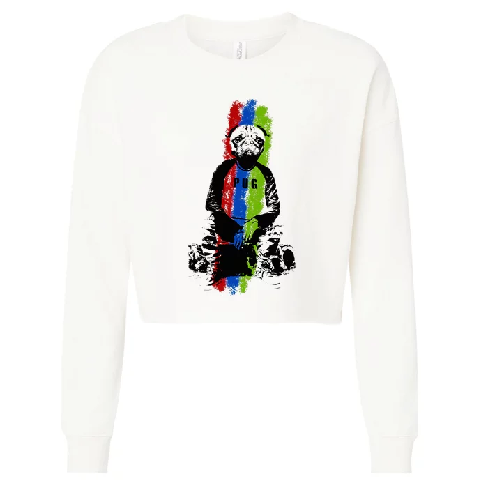 Good Pug Sitting Art Cropped Pullover Crew