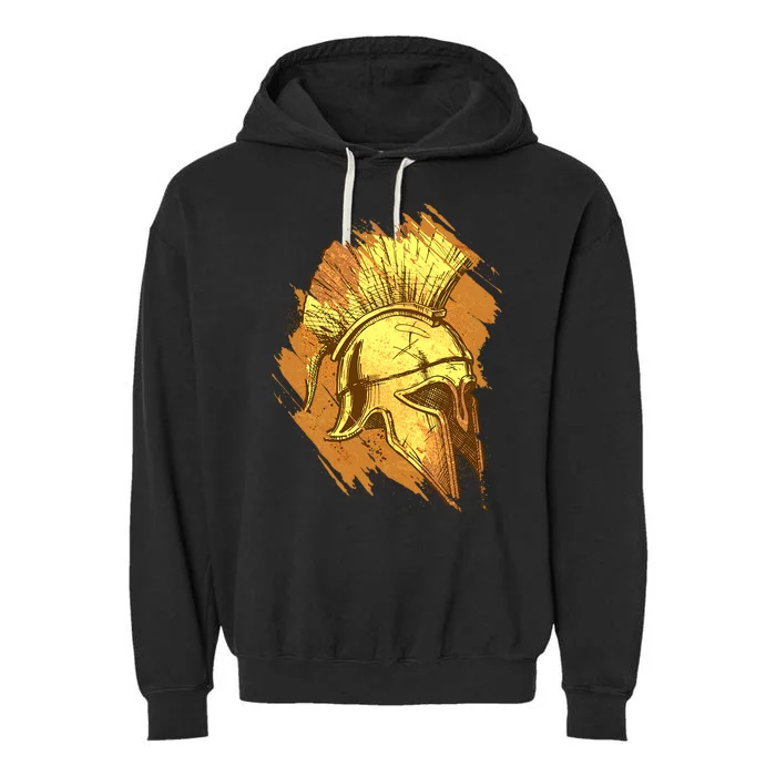 Grunge Painted Spartan Gladiator Warrior Helmet Garment-Dyed Fleece Hoodie