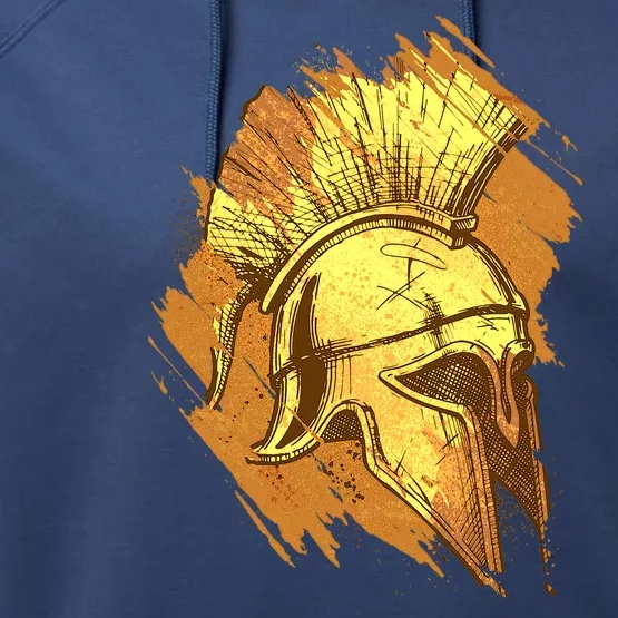 Grunge Painted Spartan Gladiator Warrior Helmet Performance Fleece Hoodie