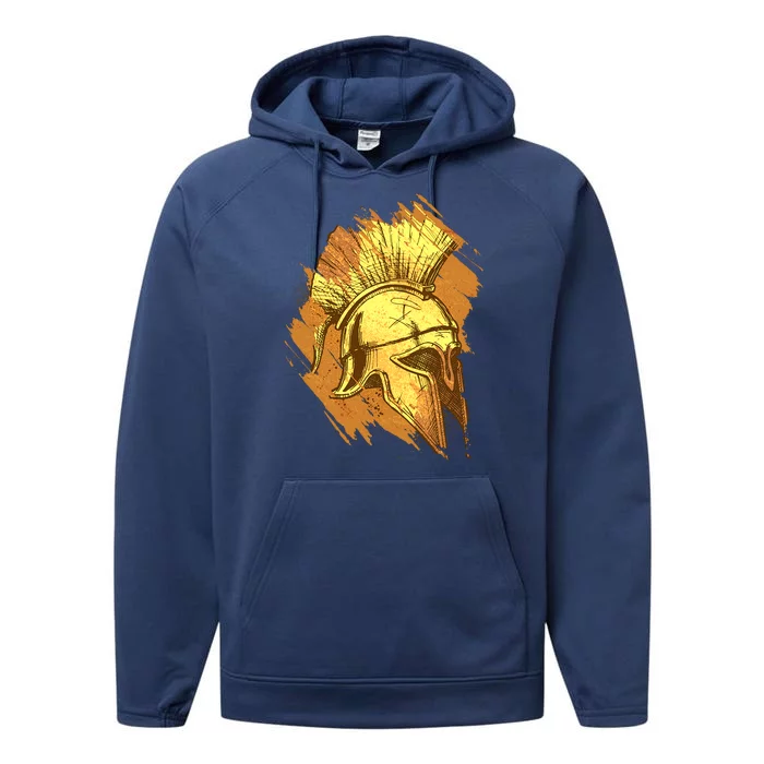 Grunge Painted Spartan Gladiator Warrior Helmet Performance Fleece Hoodie