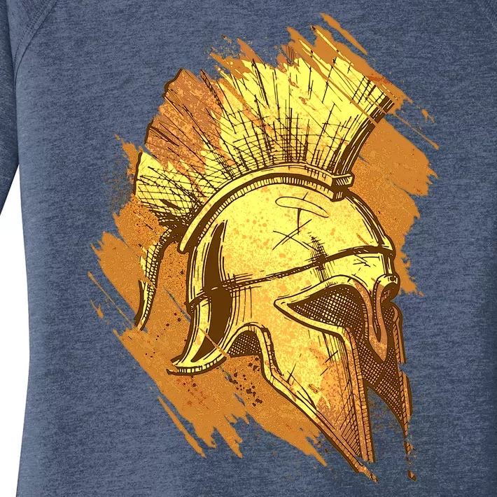 Grunge Painted Spartan Gladiator Warrior Helmet Women's Perfect Tri Tunic Long Sleeve Shirt