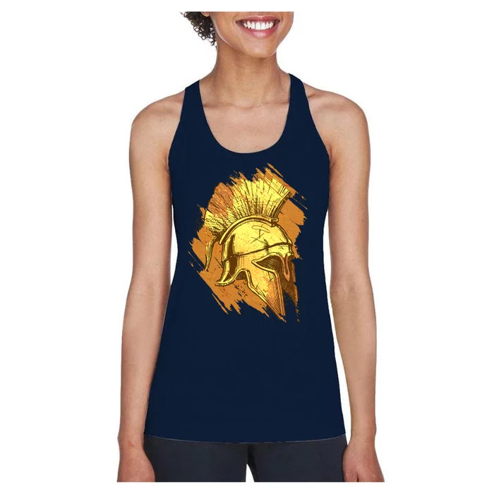 Grunge Painted Spartan Gladiator Warrior Helmet Women's Racerback Tank