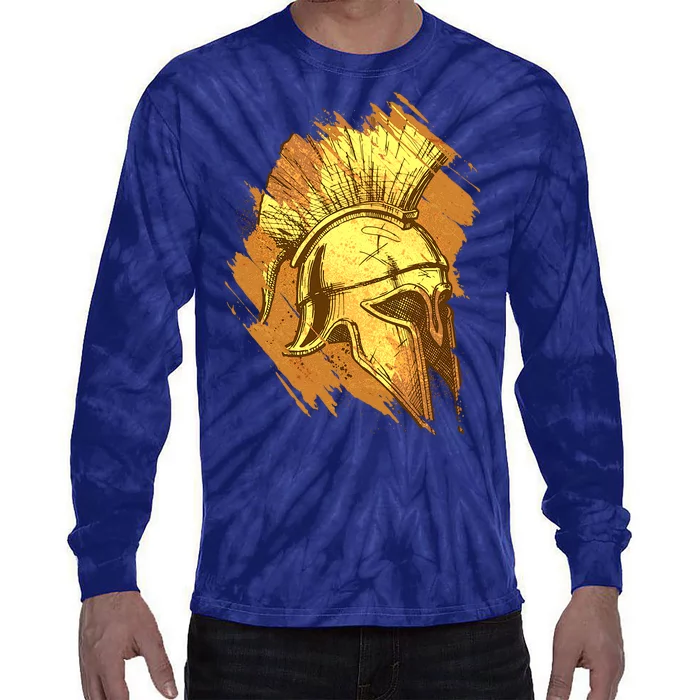 Grunge Painted Spartan Gladiator Warrior Helmet Tie-Dye Long Sleeve Shirt