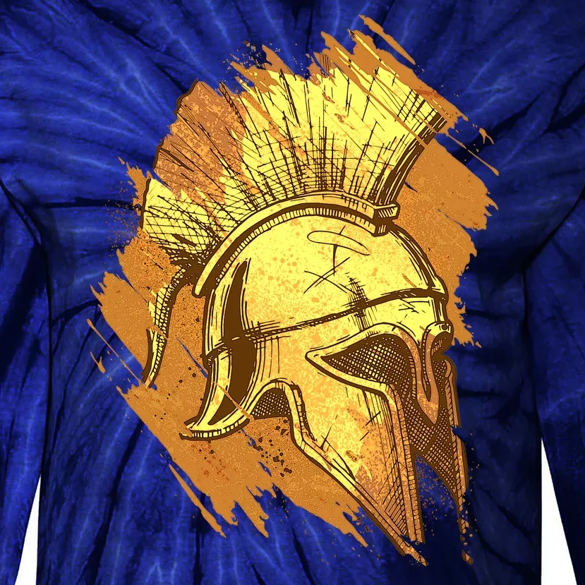 Grunge Painted Spartan Gladiator Warrior Helmet Tie-Dye Long Sleeve Shirt