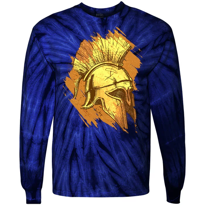 Grunge Painted Spartan Gladiator Warrior Helmet Tie-Dye Long Sleeve Shirt