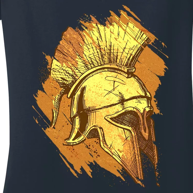 Grunge Painted Spartan Gladiator Warrior Helmet Women's V-Neck T-Shirt