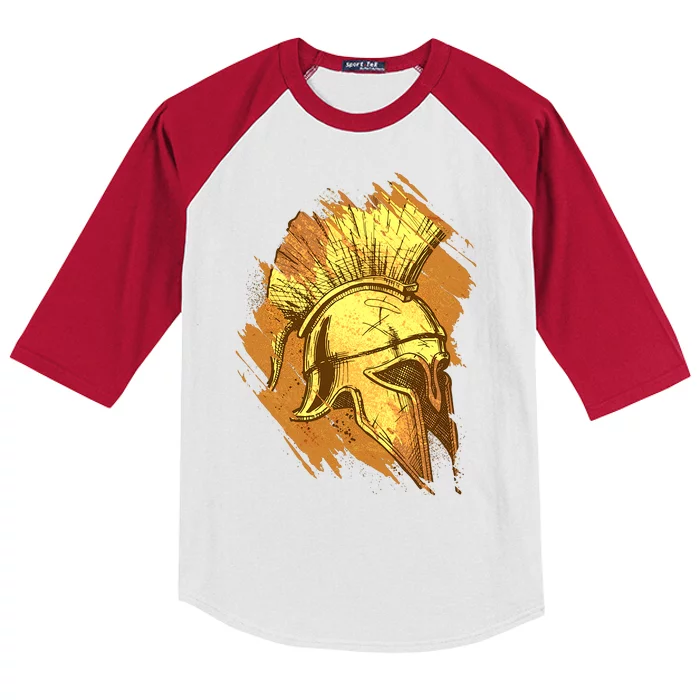 Grunge Painted Spartan Gladiator Warrior Helmet Kids Colorblock Raglan Jersey