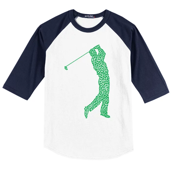 Golf Player Silhouette Leaf Clover St Patrick's Day Cool Gift Baseball Sleeve Shirt